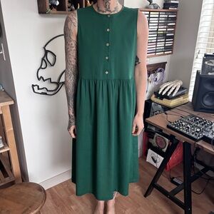 Hannah Canvas Green Linen Loose Sleeveless Maxi Dress ~ Size Small